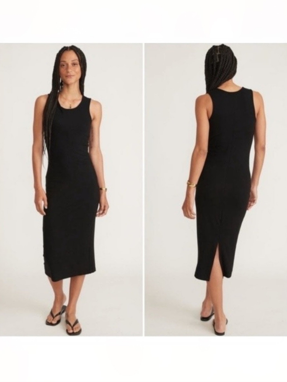 Marine Layer Lexi Daytime Midi Dress Black Ribbed Sleeveless Stretchy Fitted S